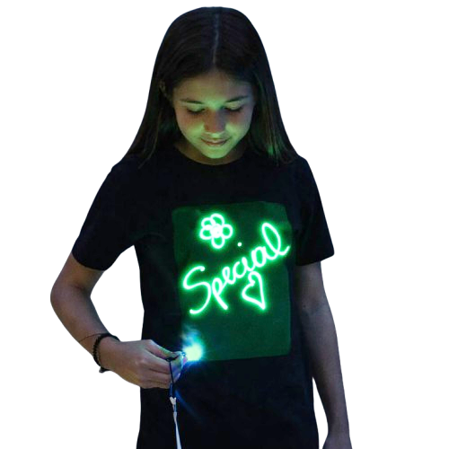 Kids wearing LumiWear Original interactive glow in the dark t shirt with bright UV activated design, fun night play clothing in UAE Child using UV light to activate glow effect on LumiWear glow t shirt, interactive kids apparel for evening play LumiWear glow in the dark t shirt for kids showing luminous design in low light, soft cotton comfortable fit Boy and girl wearing glow t shirts with visible light up effect, kids party wear and birthday gift idea UAE Interactive glow t shirt for kids with UV reactive print, high visibility clothing for outdoor night activities Close up of LumiWear glow t shirt fabric and glowing design, durable print and soft breathable cotton Kids enjoying outdoor play at night wearing glow in the dark t shirts, fun and safe visible clothing LumiWear kids glow t shirt activated with UV keychain light, creative interactive fashion for children Unisex kids glow t shirt with luminous print, suitable for boys and girls, trendy UAE kids fashion Glow in the dark kids t shirt with bright neon style effect, ideal for parties, festivals, and gifts