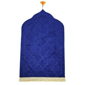 Premium MySalahMats prayer mat with mihrab inspired arch design and soft cushioned surface Lightweight Islamic prayer mat with gold trim, fringe detail and anti slip base Comfortable plush prayer mat with geometric quilting and golden tassel for daily salah use