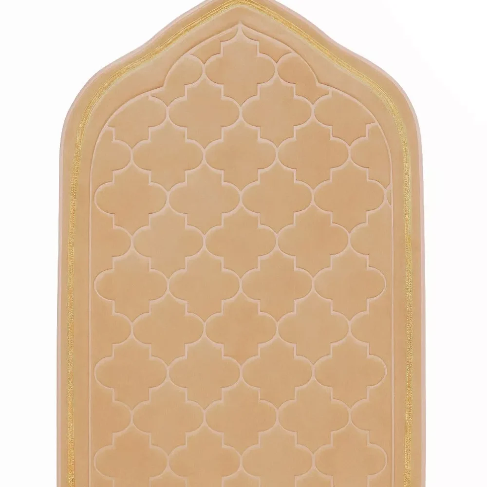 MySalahMats Beige Color Velvet Premium Prayer Mat  Anti-Slip Base, Dome Style