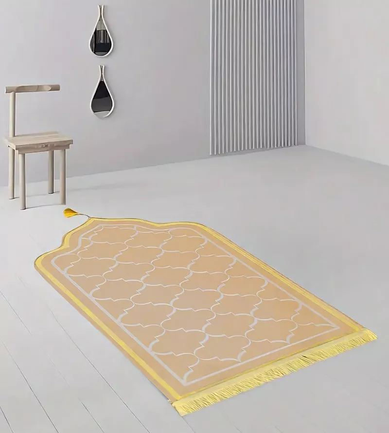 MySalahMats Personalized Name Printed Beige Color Velvet Premium Prayer Mat  Anti-Slip Base, Dome Style