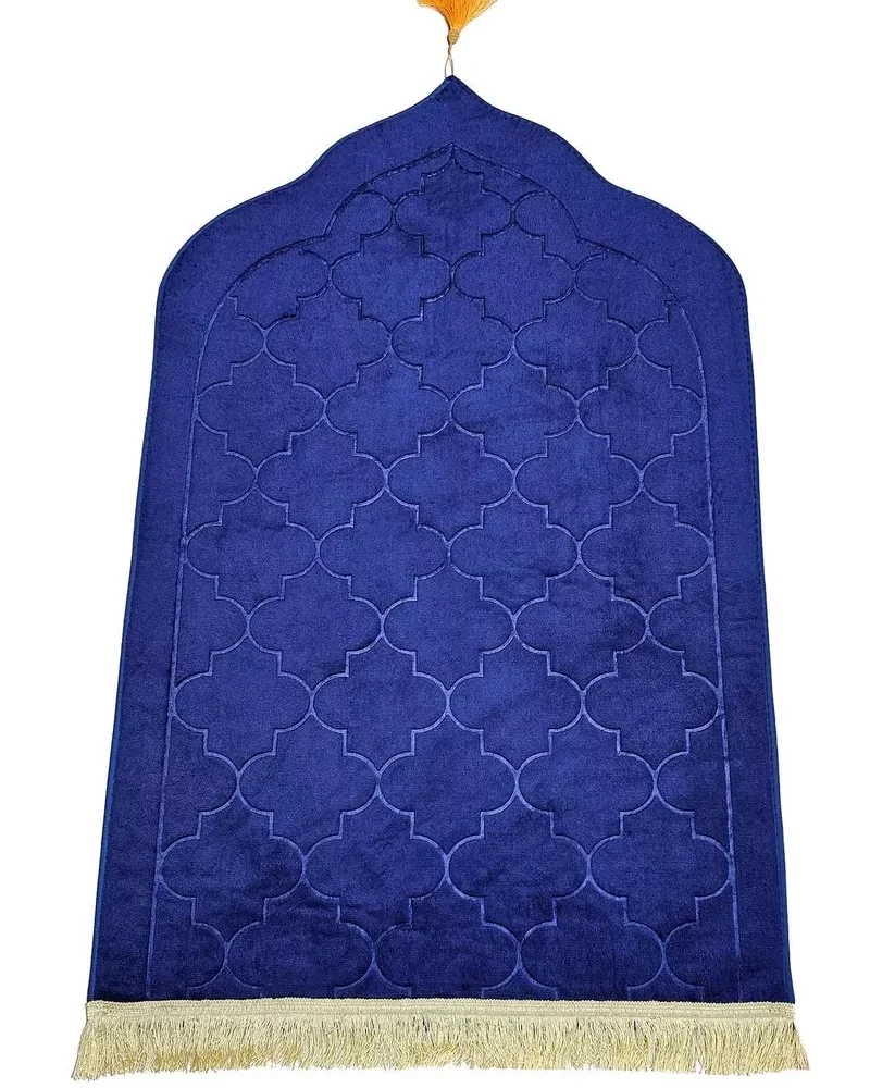 MySalahMats Personalized Name Printed Blue Color Velvet Premium Prayer Mat  Anti-Slip Base, Dome Style