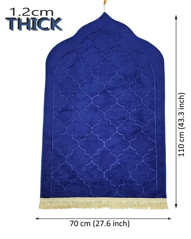 MySalahMats Personalized Name Printed Blue Color Velvet Premium Prayer Mat  Anti-Slip Base, Dome Style