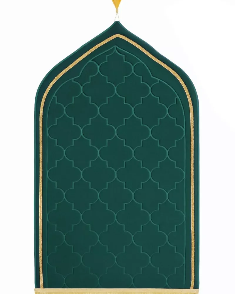 MySalahMats Personalized Name Printed Green Color Velvet Premium Prayer Mat  Anti-Slip Base, Dome Style