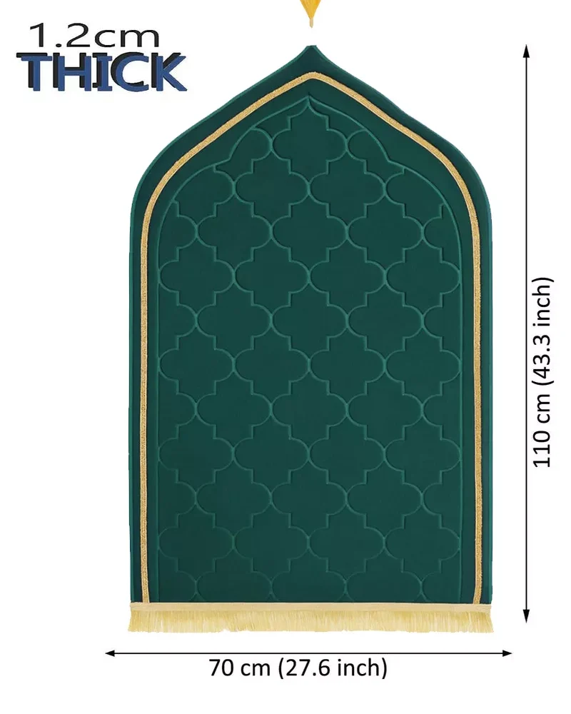 MySalahMats Green Color Velvet Premium Prayer Mat  Anti-Slip Base, Dome Style