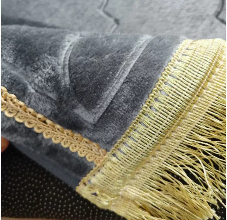 MySalahMats Grey Color Velvet Premium Prayer Mat  Anti-Slip Base, Dome Style