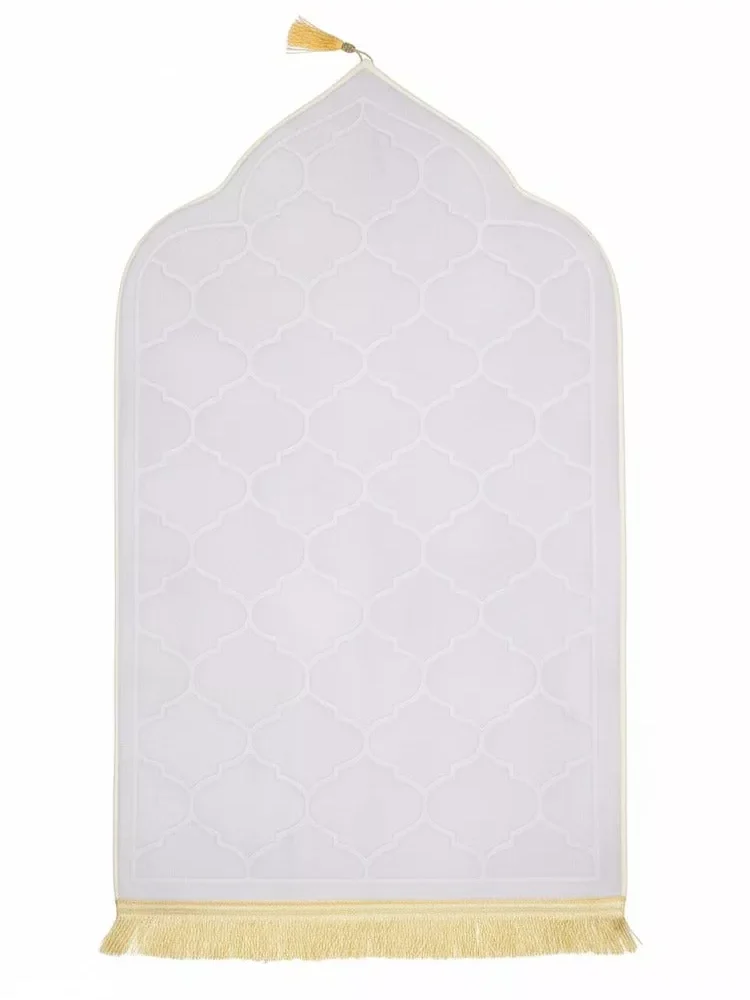 MySalahMats Personalized Name Printed Off white Color Velvet Premium Prayer Mat  Anti-Slip Base, Dome Style