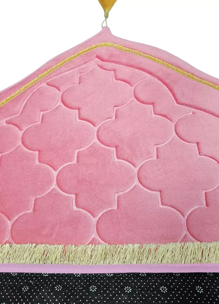 MySalahMats Pink Color Velvet Premium Prayer Mat  Anti-Slip Base, Dome Style