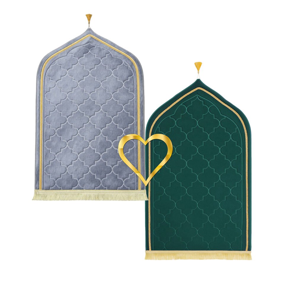 Matching couple prayer mats with custom names, premium soft fabric Islamic gift set MySalahMats for weddings anniversaries Ramadan and Eid in UAE