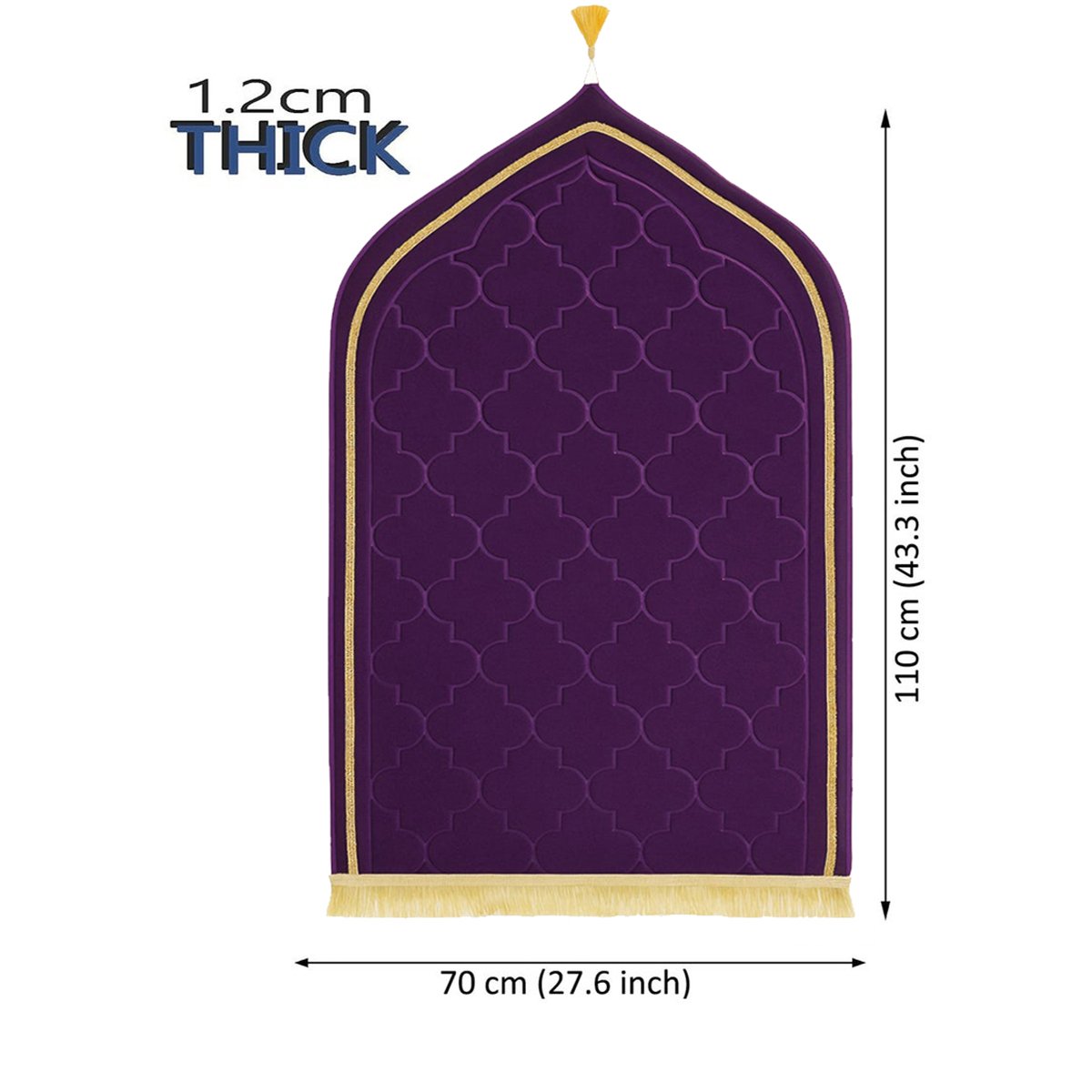 Premium MySalahMats prayer mat with mihrab inspired arch design and soft cushioned surface Lightweight Islamic prayer mat with gold trim, fringe detail and anti slip base Comfortable plush prayer mat with geometric quilting and golden tassel for daily salah use