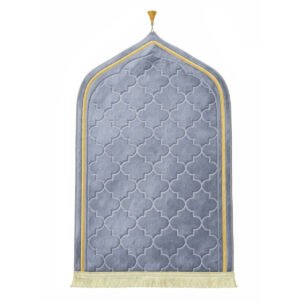 Premium MySalahMats prayer mat with mihrab inspired arch design and soft cushioned surface Lightweight Islamic prayer mat with gold trim, fringe detail and anti slip base Comfortable plush prayer mat with geometric quilting and golden tassel for daily salah use