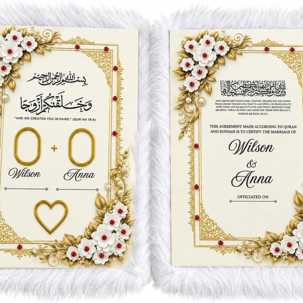 Customized Nikah Certificate with Pen Floral Islamic Nikkah and Marriage