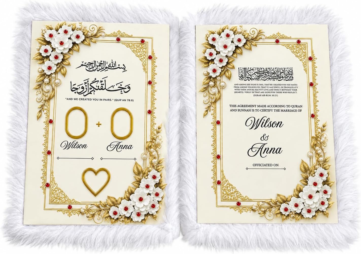 Customized Nikah Certificate with Pen Floral Islamic Nikkah and Marriage